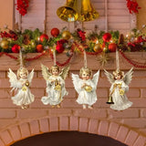 12pcs Wooden Christmas Angel Ornaments Flat 2D Hanging Decor