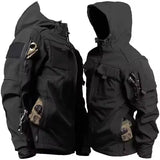 Men’s Hooded Tactical Soft Shell Jacket – Black Waterproof Windproof