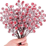Artificial Snowflake-Inspired Red Berry Branches 10Pcs