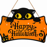 Black Cat Halloween Wooden Hanging Sign