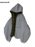 NNEOBA Reversible Plaid-Lined Oversized Hoodie