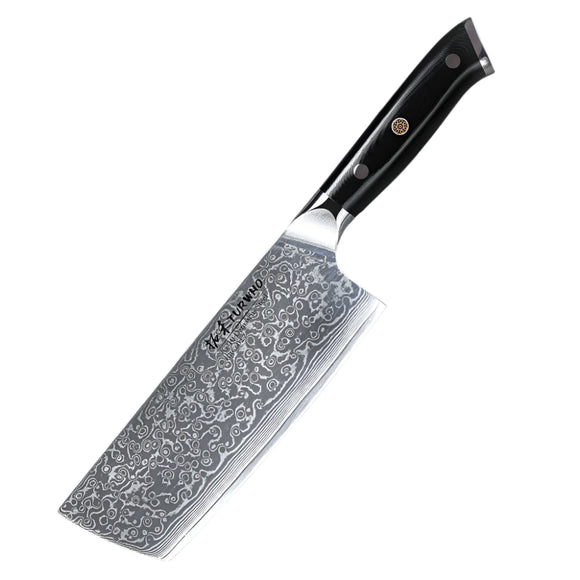 NNEOBA Professional 7-Inch Damascus Steel Meat Cleaver VG10 Core Black