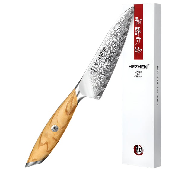 NNEOBAFlagship Series 5-Inch Utility Knife 73-Layer Powder Damascus Steel Brown