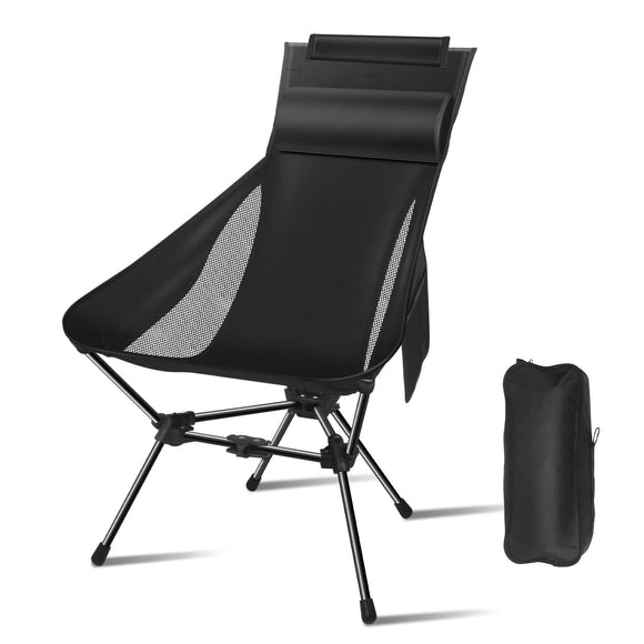 NNEOBA Portable Camping Chair with Headrest Black