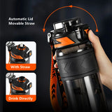 NNEOBA 1000ML Tritan Water Bottle with Straw Black