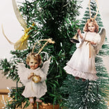 12pcs Wooden Christmas Angel Ornaments Flat 2D Hanging Decor