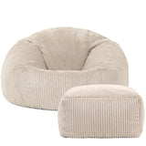 NNEOBA 2-in-1 Bean Bag Chair & Footstool Cover Set Flannel Corduroy No Filler Beige