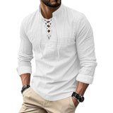 Men's Vintage V-Neck Cotton Linen Long Sleeve Shirt