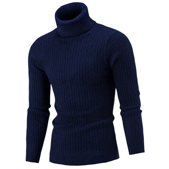 NNEOBA Men's Turtleneck Warm Pullover Knitted Sweater (Navy Blue)