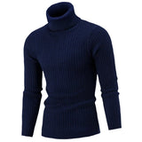 NNEOBA Men's Turtleneck Warm Pullover Knitted Sweater (Navy Blue)