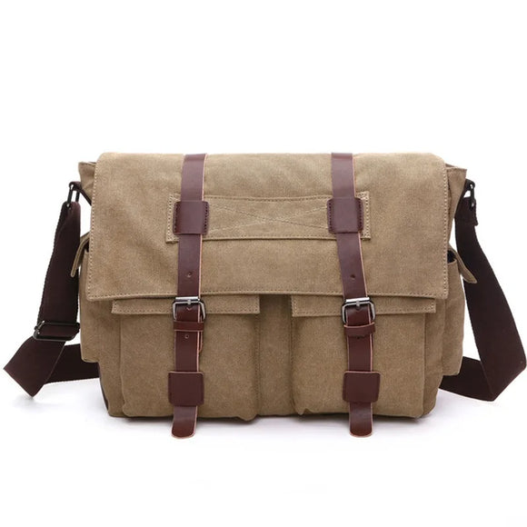 NNEOBA Men's Canvas Business Messenger Shoulder Bag (Khaki)