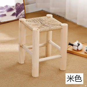 NNEOBA Hand-Woven Wooden Shoe Changing Stool - Beige Pine Stool with Non-Slip Surface