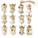 12pcs Wooden Christmas Angel Ornaments Flat 2D Hanging Decor