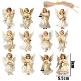 12pcs Wooden Christmas Angel Ornaments Flat 2D Hanging Decor