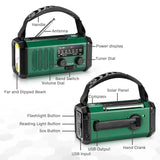 NNEOBA 10000mAh Solar Hand Crank Emergency Radio Green