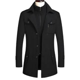 NNEOBA Men's Double Collar Wool Business Coat Winter (Black)