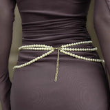 NNEOBA Retro Multilayer Pearl Waist Chain Belt Women (D)