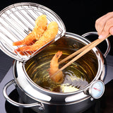 NNEOBA 24cm Deep Frying Pot with Thermometer and Lid Silver