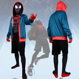 Miles Morales Cosplay Costumes for Men 3D Printing Zipper Jacket Anime Hoodies Green Hooded Sweatshirts Halloween Clothing