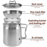 NNEOBA 2L Stainless Steel Oil Filter Pot with Fine Mesh Strainer And Fry Basket Silver