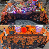 Halloween Disposable Plastic Tablecloth – Pumpkin, Spider Web & Bat Party Table Cover for Home and Celebrations