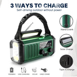 NNEOBA 10000mAh Solar Hand Crank Emergency Radio Green