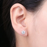 NNEOBA Earrings Stud Round 5A Zirconia Silver for Women (Silver)