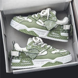 NNEOBA Men's Graffiti Patchwork Skateboard Sneakers (Green)