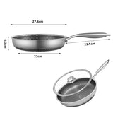 NNEOBA 28cm Stainless Steel Honeycomb Nonstick Frying Pan with Lid Silver