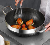 NNEOBA 30cm Stainless Steel Non-Stick Frying Pan with Glass Lid Silver