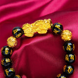 24K Gold-Tone Pixiu Bracelet – Lucky Wealth Beaded Bracelet for Men & Couples