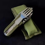 NNEOBA 7-in-1 Folding Camping Cutlery Set with Storage Bag Green