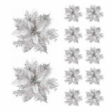 5/10pcs 14.5cm Christmas Flower Ornaments,Pink,Red,Gold,Glitter Artifical Flowers For Christmas Tree,Xmas Decoration For Home