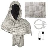 Medieval Vintage Hooded Shawl Scarf Cloak For Men Women Renaissance Halloween Tattered Layered Textured Frayed Cosplay Costume