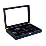 Blue Jewelry Organizer Tray with Acrylic Lid – Premium Leather Display Case for Rings, Earrings & Accessories