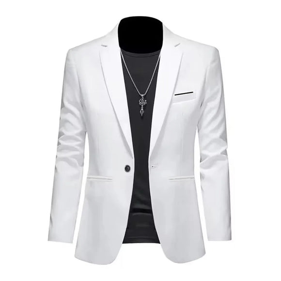 NNEOBA Mens Slim Fit Casual Suit Jacket Single Button (White)