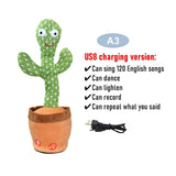 NNEOBA Dancing Cactus Repeat Talking Toy Electronic Plush Toys Can Sing Record Lighten Battery USB Charging Early Education Funny Gift