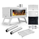 NNEOBA Portable Folding Wood Stove with Chimney Fastfold Tent Stove Silver
