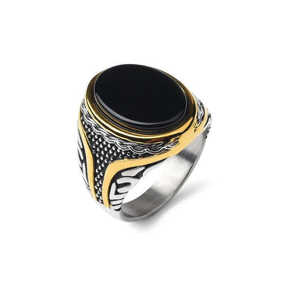 NNEOBA Stainless Steel Gemstone Rings for Men and Women (Black Onyx)