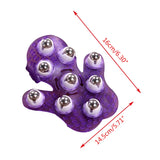 NNEOBA Palm-Shaped Massage Glove 9 Metal 360 Rollers Purple