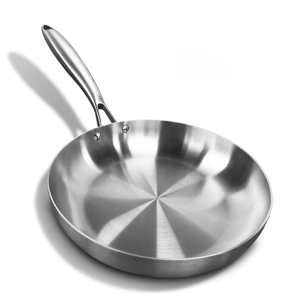 NNEOBA28cm 11-Inch 304 Stainless Steel Frying Pan Nonstick Uncoated Silver