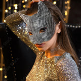 Shiny Cat Ear Masks Cosplay Halloween Party Costume Accessories Long Gloves Sexy Bling Kitten Half Masks