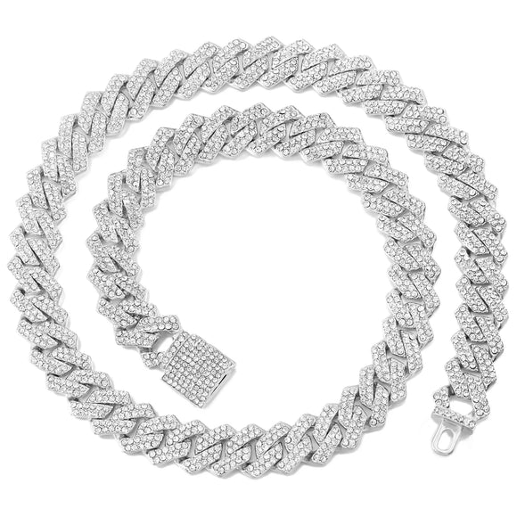 NNEOBA Prong Cuban Link Chain Necklace Rhinestone (A0994SL)