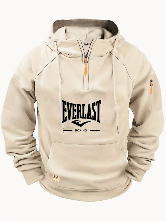 NNEOBA Men's Zipper Hoodie with Pockets and Print (White)