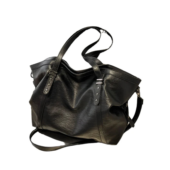 NNEOBA Leather Womens Tote Shoulder Crossbody Bag (Black)