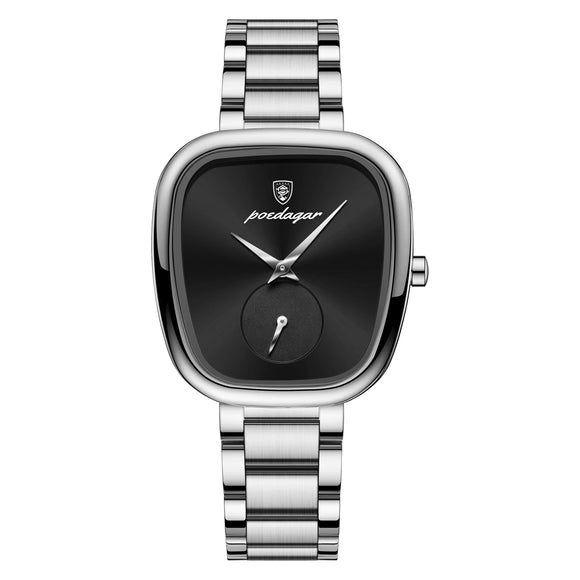NNEOBA Women's Stainless Steel Waterproof Quartz Watch (Silver Black)