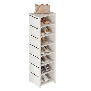 NNEOBA 8-Layer Foldable Shoe Rack Organizer - Space-Saving Wall Corner Storage (White)