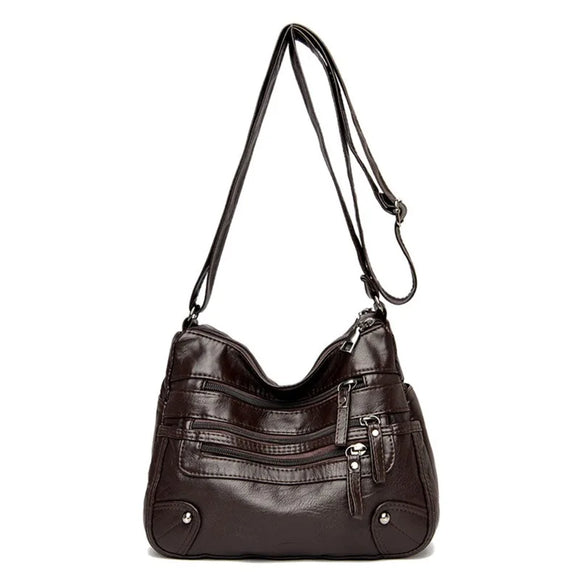 NNEOBA Women's Multi-Layer Leather Shoulder Crossbody Bag (Dark brown)