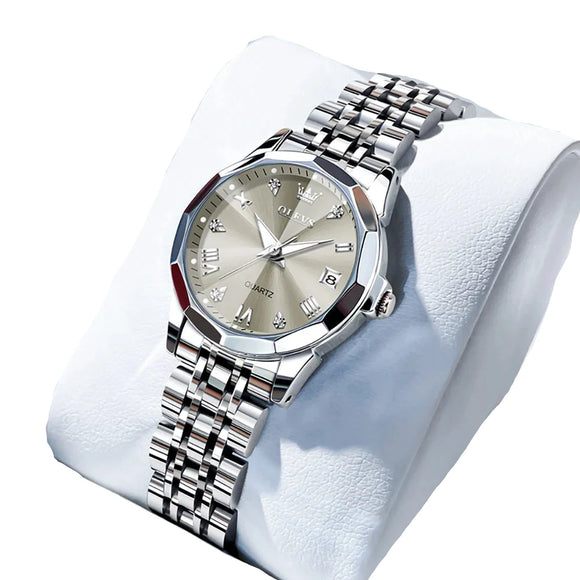 NNEOBA Womens Stainless Steel Quartz Watch Waterproof (Silver Grey)