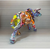 NNEOBA Graffiti Bull Figurine: Artistic Feng Shui Decor for Home and Office